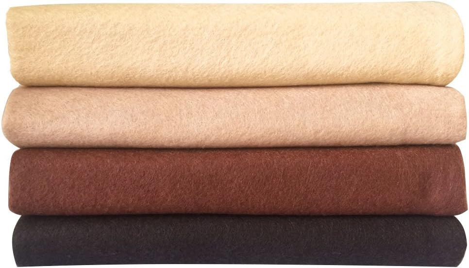4pcs Thick 1.4mm Soft Felt Fabric Sheet Assorted Color Felt Pack DIY Craft Sewing Squares Nonwoven Patchwork (92x90cm Brown)