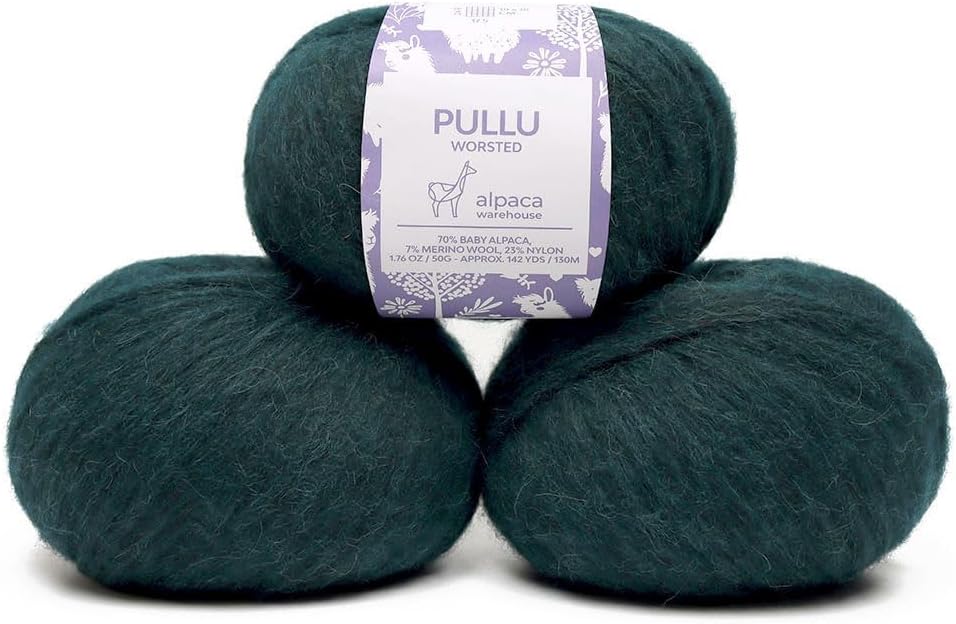 Pullu - Baby Alpaca Merino Wool Yarn Set of 3 Skeins (150 Grams) Worsted Weight - Sourced Directly from Peru - Heavenly Soft and Perfect for Knitting and Crocheting (Emerald Green)
