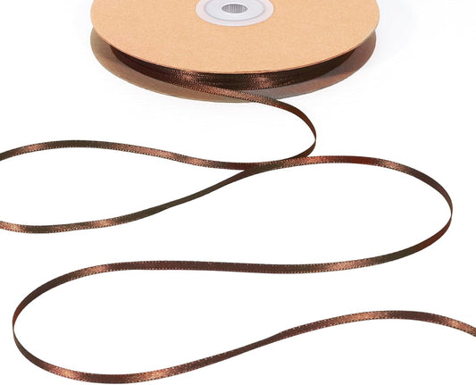 LaRibbons Brown Satin Ribbon 1/8 Inch 100 Yards Thin Luxury Double Faced Firar Brown Silk Ribbon for Flower Bouquet Crafts Gift Wrapping Wedding Christmas Decoration