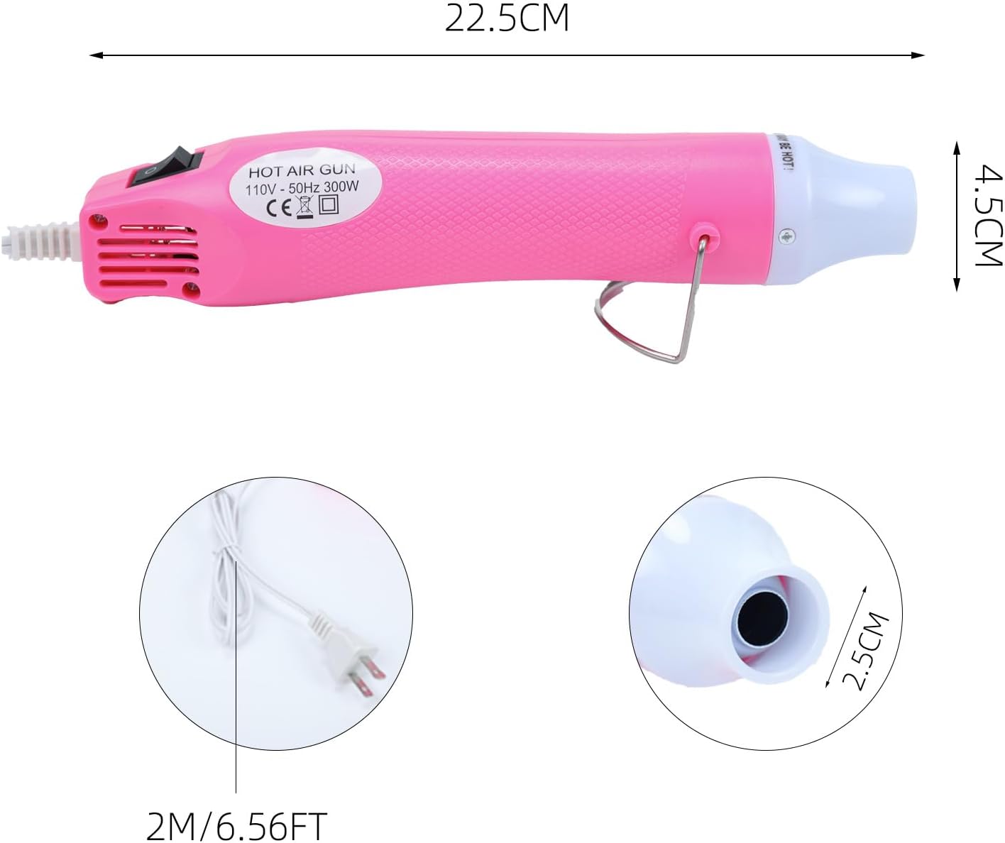 Heat Gun for Crafting, 110V 300W Handed Hot Air Gun, 3.28FT Ultra-Long Cable Portable Heat Gun with Stand and Power Cord for Shrinking Wrapping PVC, DIY Embossing and Drying Paint (Pink)