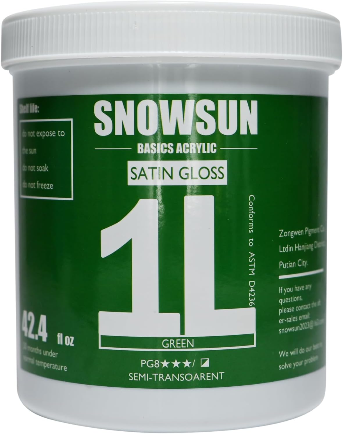 SNOWSUN Green Acrylic Paints, Large Bulk Heavy Body Acrylic Paint (42.4 oz, 1L) - Non Toxic Gloss Thick Art Paint for Multi-Surface, Ideal for Canvas Wood Ceramic Fabric and Leather, Stone Craft, for Artists & Beginners
