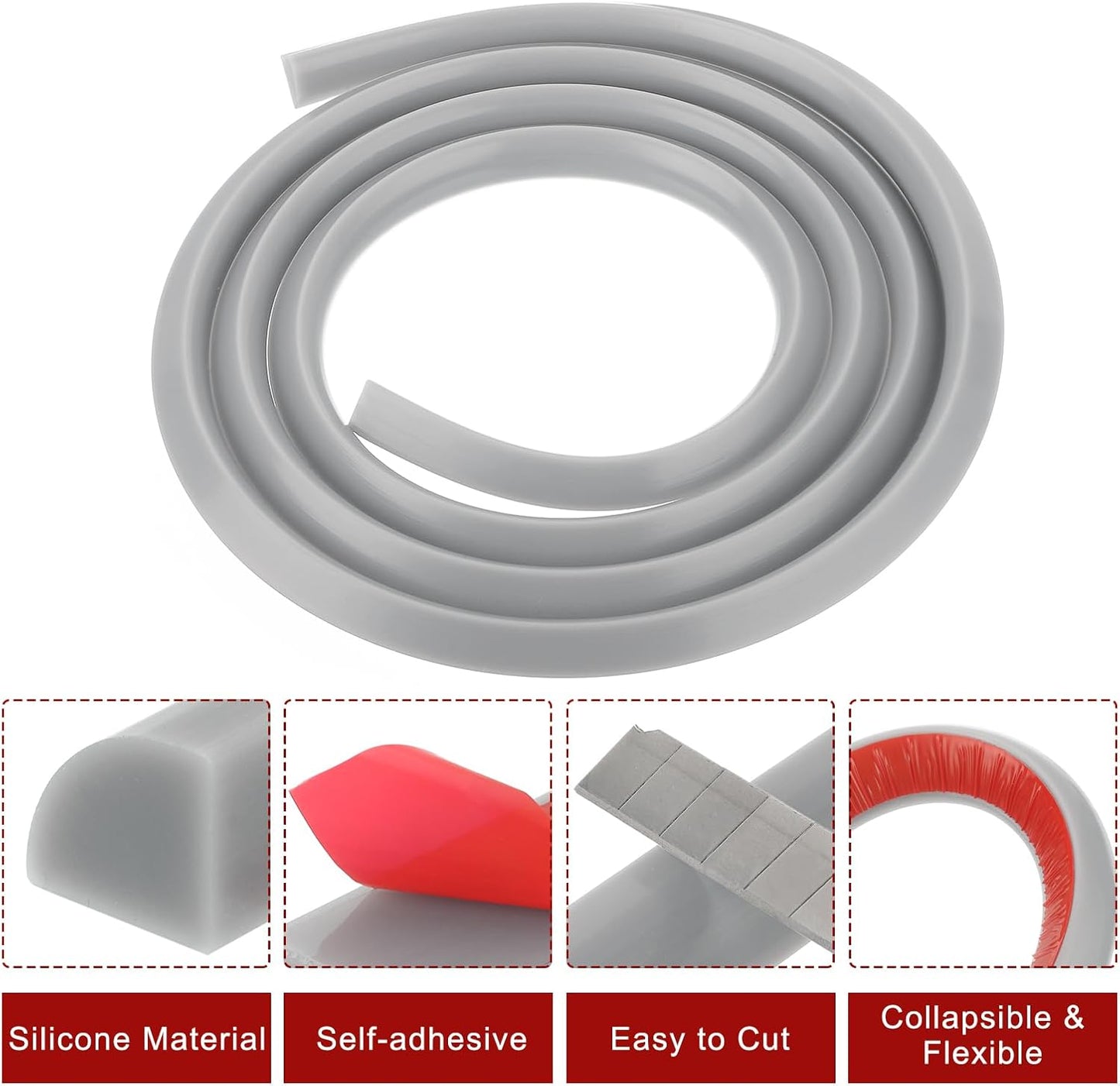 uxcell Flexible Molding Trim, 98 Inch Flexible Quarter Round Molding Silicone Peel and Stick Trim Self Adhesive Shower Water Barrier for Corner Decor Bathroom Kitchen, Grey