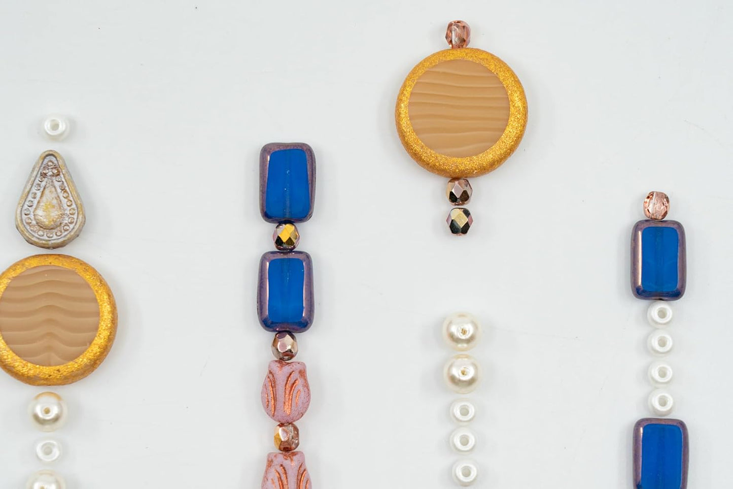 2.1oz (60g) of Glass Bead Mix with Pearls, Filigree Teardrops and Fresca Czech Beads, Beige Star Light