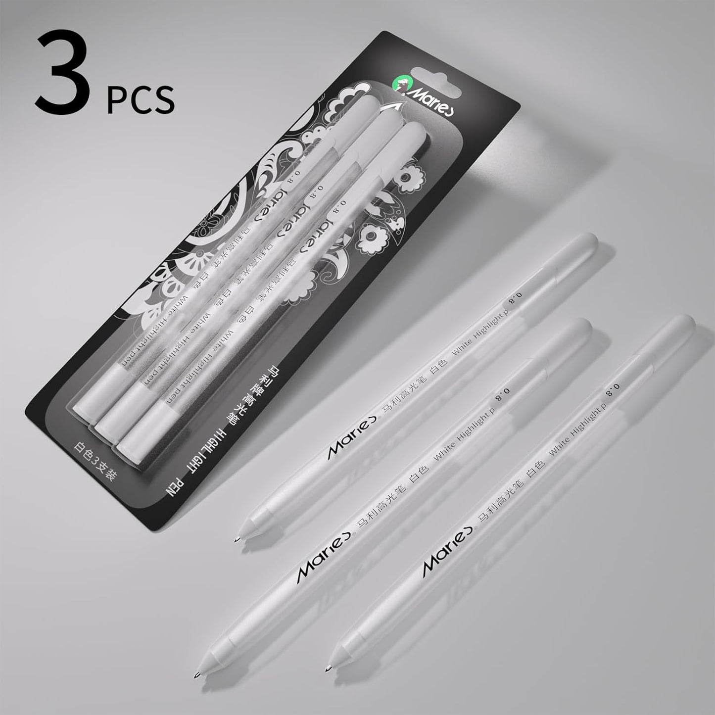RVOGJP White Gel Pen Set, 3 Pack, 1mm Gel Ink Pens Opaque White Archival Ink Pens for Black Paper Drawing, Sketching, Illustration, Card Making, Bullet Journaling