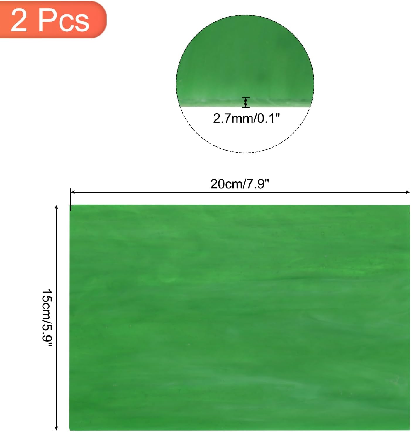 MECCANIXITY 2 Pcs Stained Glass Sheet Mosaic Tile 7.9 Inch x 5.9 Inch Bright Green Stained Glass Sheets for Crafts DIY Art Project