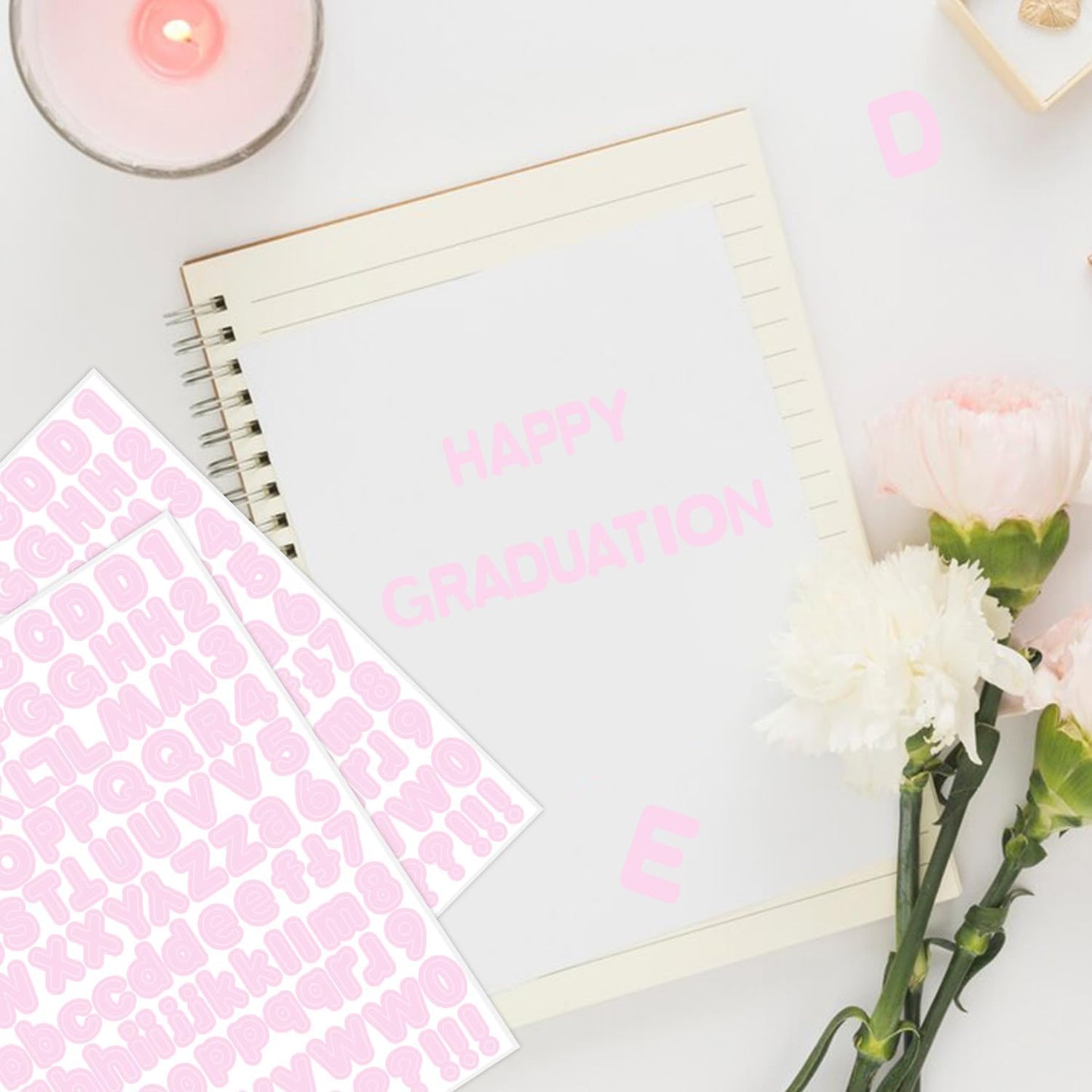 Starboling Pink Alphabet Stickers, 1/2 inch, 10 Sheets, Self-Adhesive Vinyl, Minimalist Style, Perfect for Labels & Decor