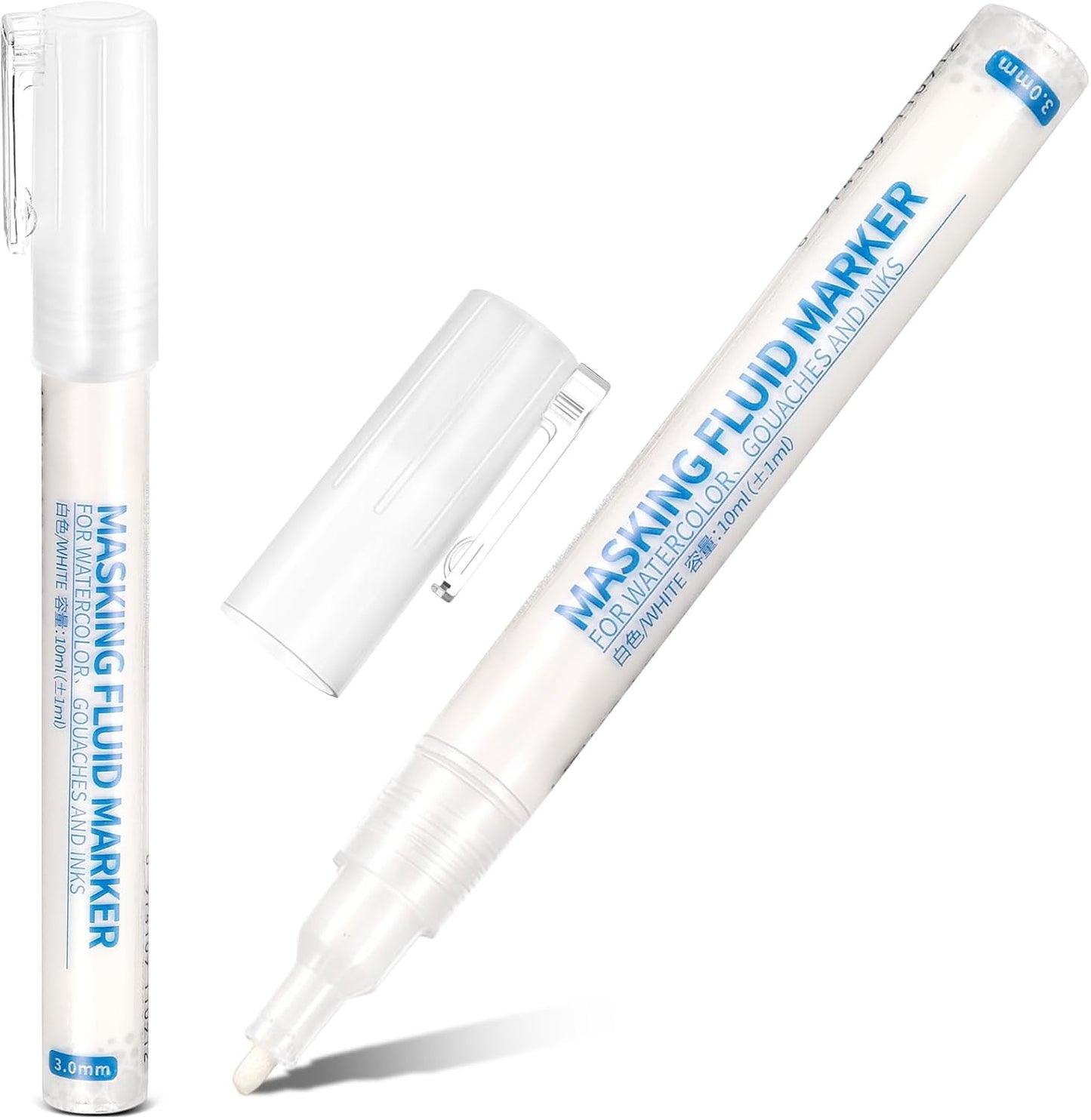 2 Pcs Masking Fluid Pen for Watercolor Painting, Capacity with Applicator Tip, Masking Fluid Marker for Various Art Projects Watercolor Ink(White,3mm)