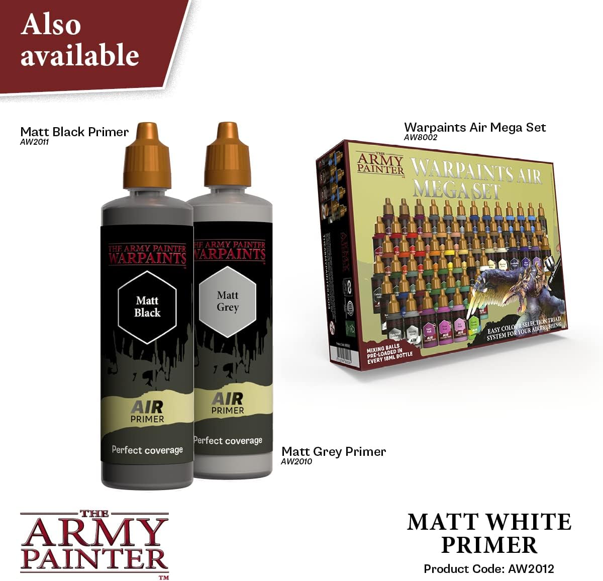 The Army Painter Airbrush Primer White, 100ml Dropper Bottle Acrylic Paint Primer, Acrylic Airbrush Paint Primer for Airbrushing and Painting Wargaming Miniatures, Perfect for Tabletop Boardgames