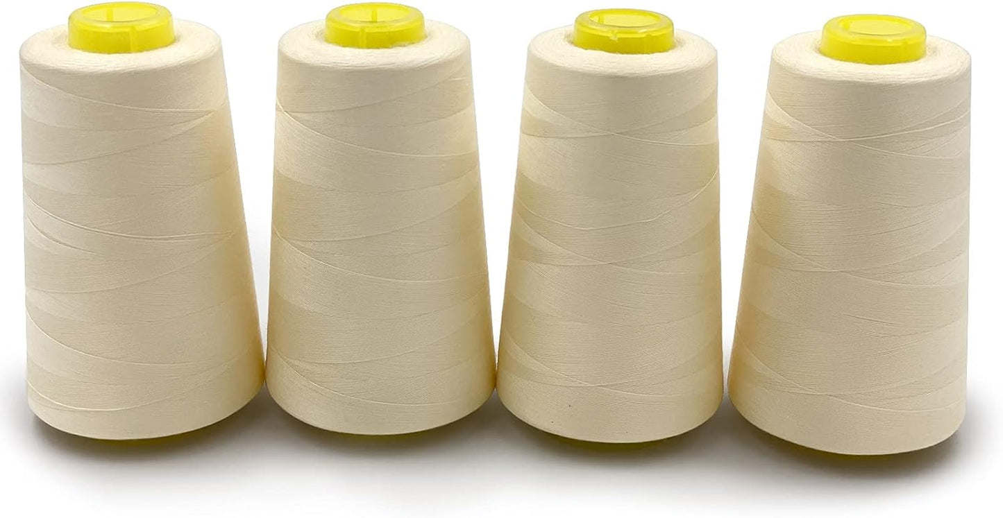 Tortoise 4 Cones of 3000 Yards Each Spool Thread for All Purpose, Serger, Overlock, Quilting, Sewing Machine - 40S/2 Cream Yellow