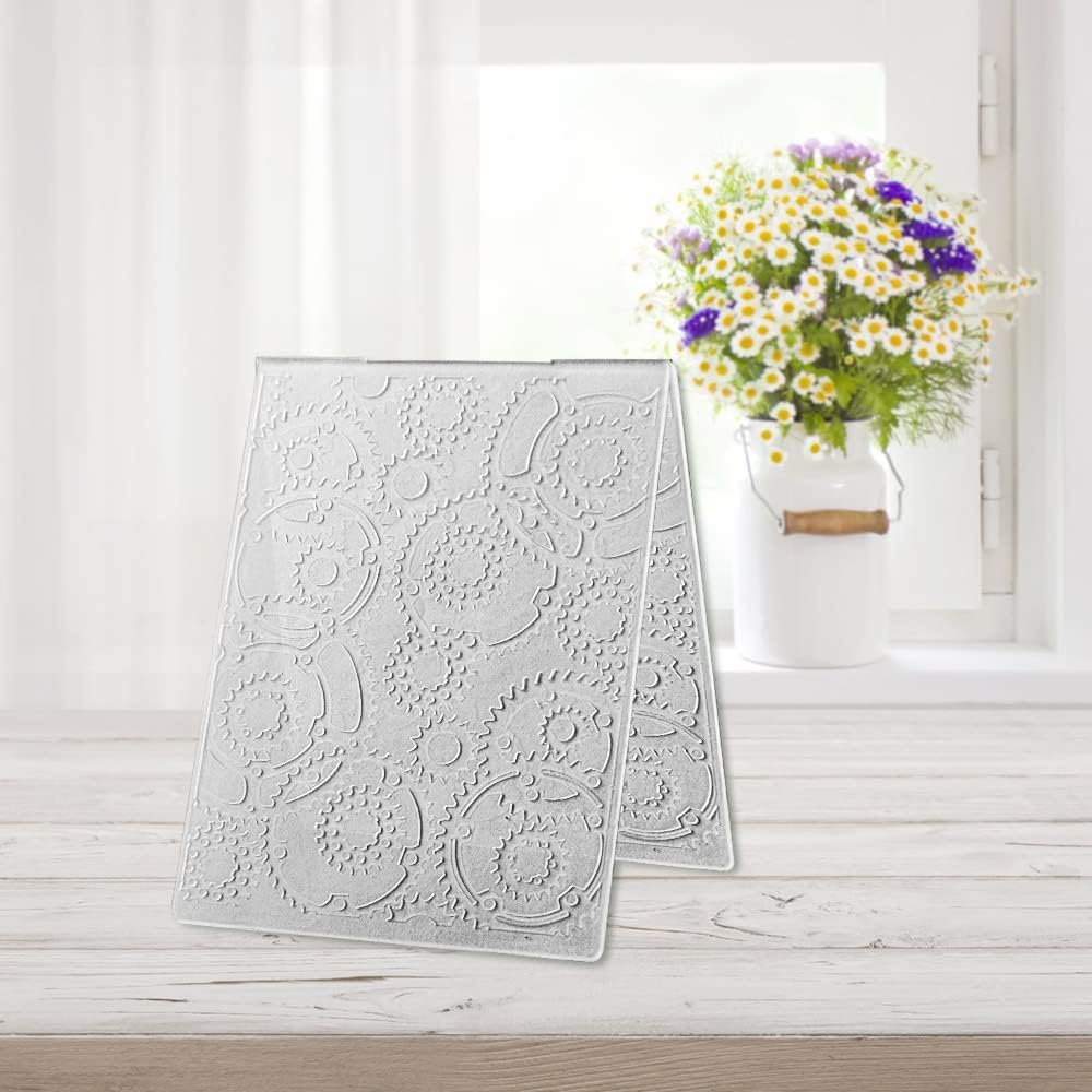 3-D Textured Impressions Gear Embossing Folder, Background Plastic Embossing Folder Template for Card Making Scrapbooking Paper Craft Album Stamps DIY Décor
