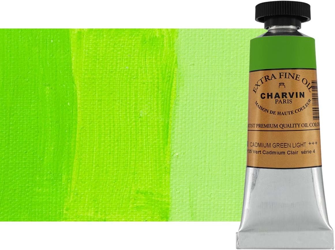 Charvin Extra Fine Oil Paint, Cadmium Green Light 20 mL - Triple-Milled, Rich Texture, Poppy Oil-Based, Light-Fast, Handmade, Archival Quality