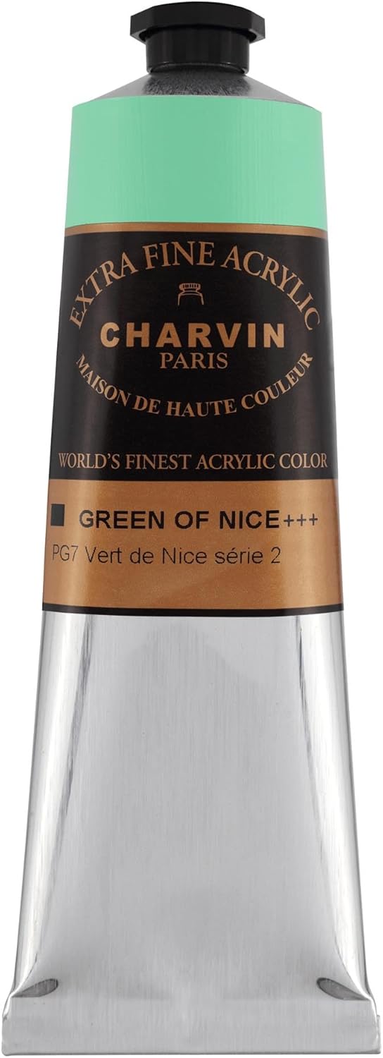 Charvin Extra Fine Professional Acrylic Paint - Green of Nice, 60ml Tube, Triple-Milled, Lightfast Pigments, Open Stock Artist Acrylic Paints in Nature-Inspired Hues
