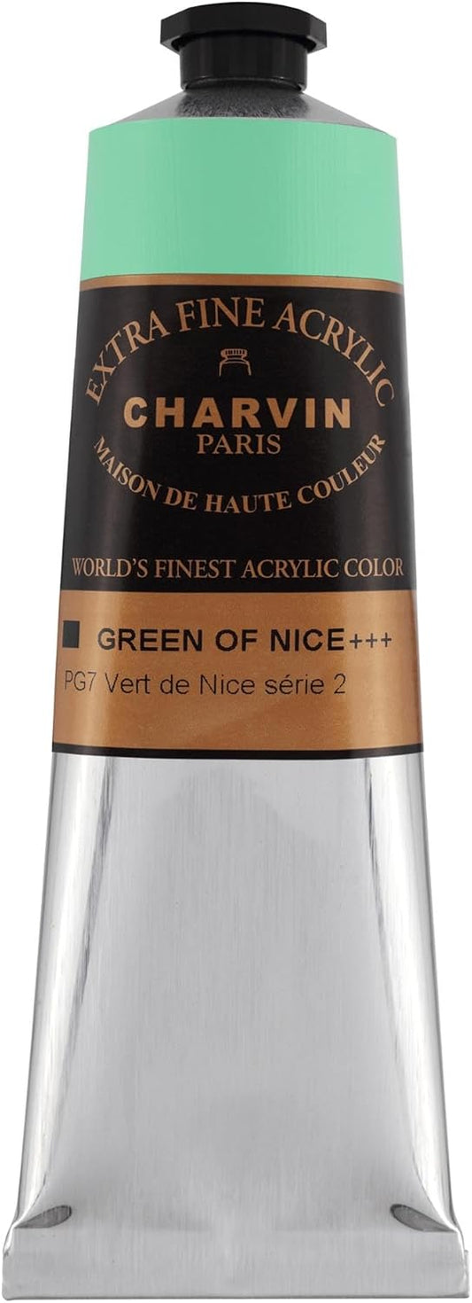 Charvin Extra Fine Professional Acrylic Paint - Green of Nice, 150ml Tube, Triple-Milled, Lightfast Pigments, Open Stock Artist Acrylic Paints in Nature-Inspired Hues