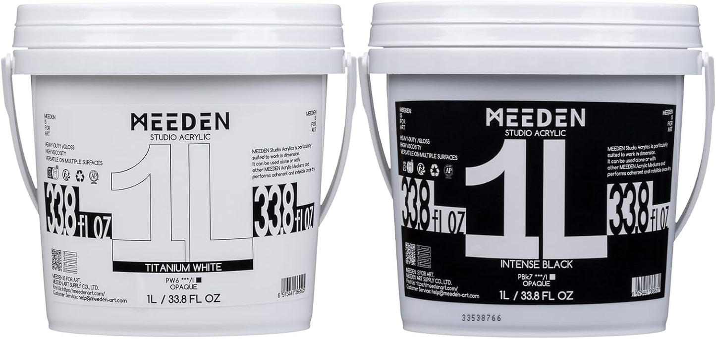 MEEDEN Black and White Acrylic Paint: 1L /33.8oz Gloss Titanium White and Mars Black Heavy Body - Thick Art Paints for Canvas Crafts Painting