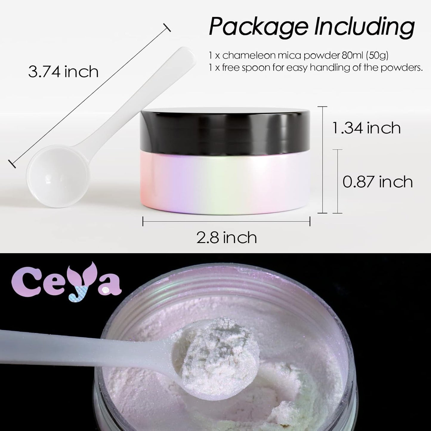 Ceya Chameleon Mica Powder, 1.8oz/ 50g Wonder Dream Chrome Nail Powder, Cosmetic Grade Pearlescent Effect Color Shift Pigment for Epoxy Resin, Makeup, Nail Polish, Soap Dye, Candle Making, Slime