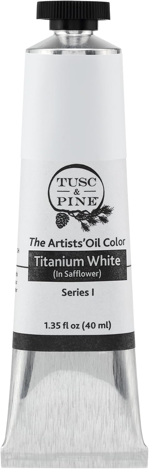 Tusc & Pine Artist Oil Paint - Titanium White (In Safflower), 40ml, Non-Yellowing, Rich & Creamy Consistency, Max Pigment Load, Small Batch Milled Oil Paints Made in the USA for Professional Artists