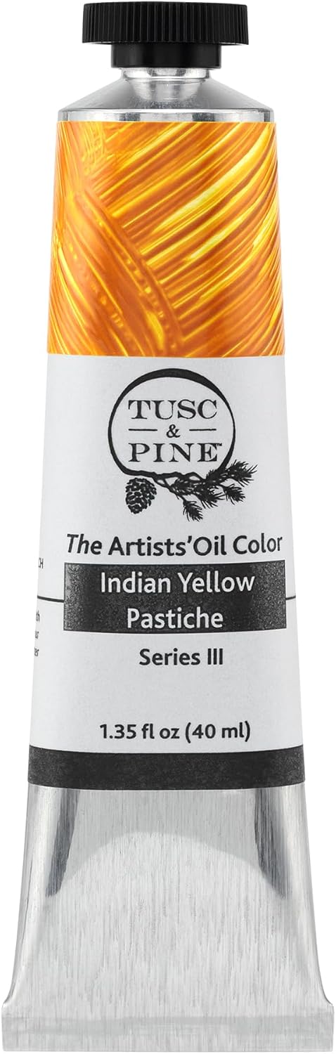 Tusc & Pine Artist Oil Paint - Indian Yellow Pastiche, 40 ml, Non-Yellowing, Rich & Creamy Consistency, Maximum Pigment Load, Small Batch Milled Oil Paints Made in the USA for Professional Artists