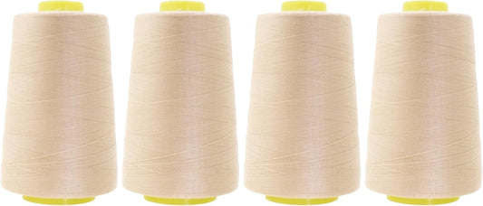 Mandala Crafts 4 Pack of Serger Threads Cones Spools - 40S/2 24000 Yards Polyester Natural Threads for Sergers Machine and Overlock Quilting Sewing Machine