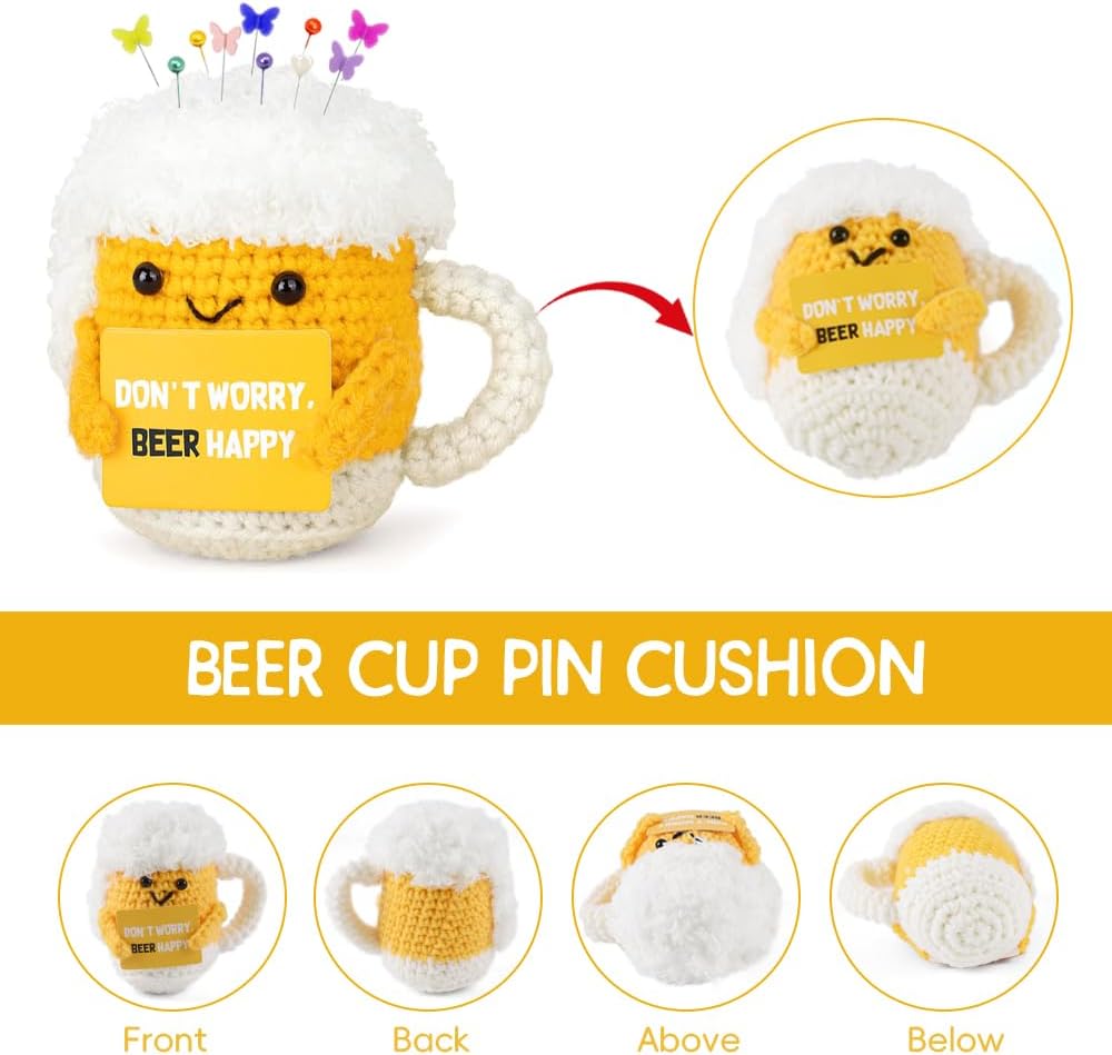 Beer Cup Pin Cushion, Handmade Knitted Pincushions, Cute Pin Cushions Needle Holders for Sewing Quilting Accessory, DIY Crafts or Patchwork Decor