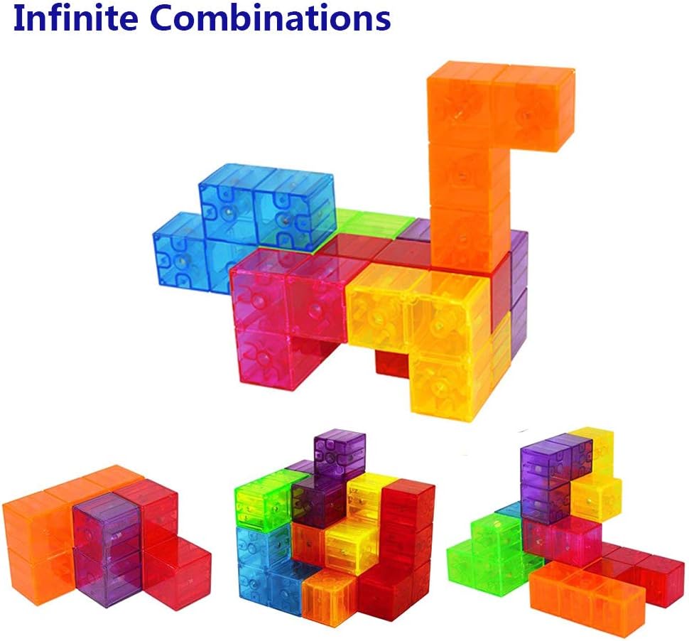 2-Pack Wtohobby Magnetic Soma Cube Block- Children's Educational Toys Magnetic Tiles for Kids Stress Relief Toy Puzzle Cubes to Develops Intelligence, Ideal for Birthday Gifts (Crystal, 2 Pack)