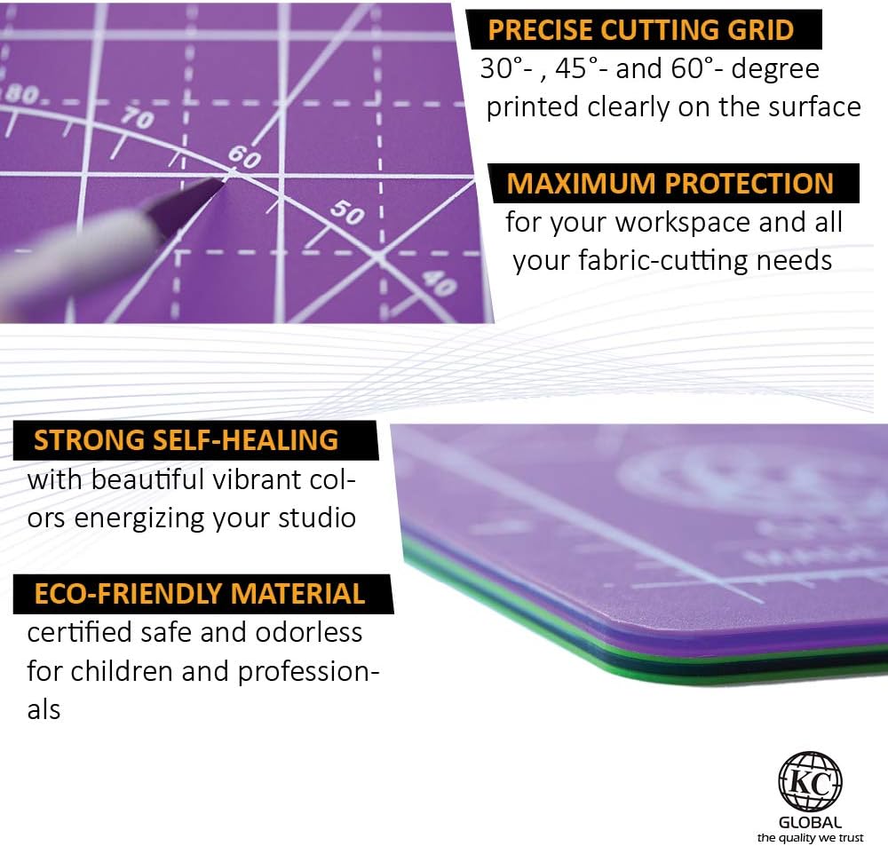 KC GLOBAL A1 (38"x26") Professional Grade Self-Healing Cutting Mat (Purple) - Odor-Free, Reversible, Eco-Friendly, Durable Bright Surface. Premium Desk Mat for Crafters, Quilters, and Hobbyist