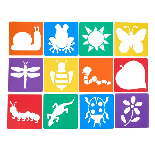 Colorations Garden Stencils, 12 Garden Designs, Made from Washable Plastic, 8 inches Each, Jumbo Size, Sturdy Stencils, Great for Creating Art, Kids Stencils, Stencils for Children