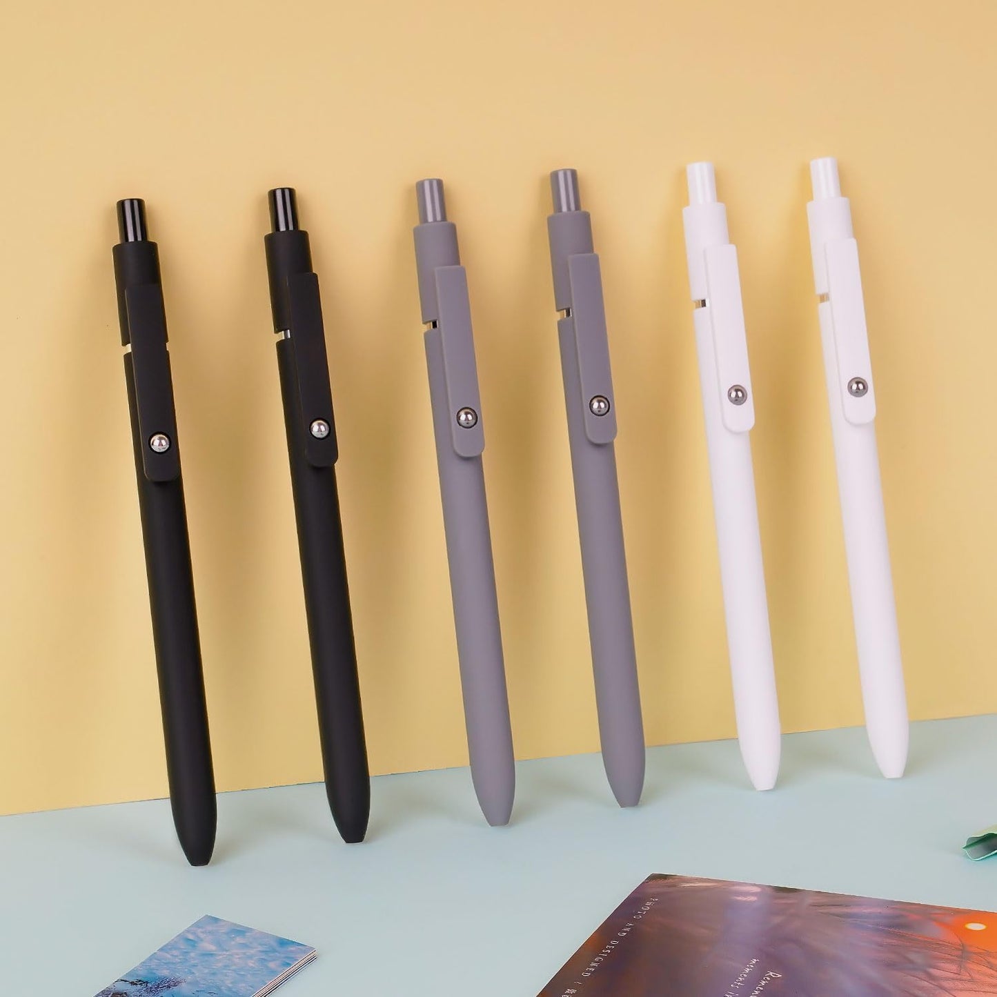 FIOVER Gel Pens, 6pcs 0.5mm Fine Point Black Ink, Smooth Writing Pens for Journaling, Nurse Aesthetic Cute Office School Supplies, Gifts for Women and Men(6Pcs Black White Grey-Black Ink)