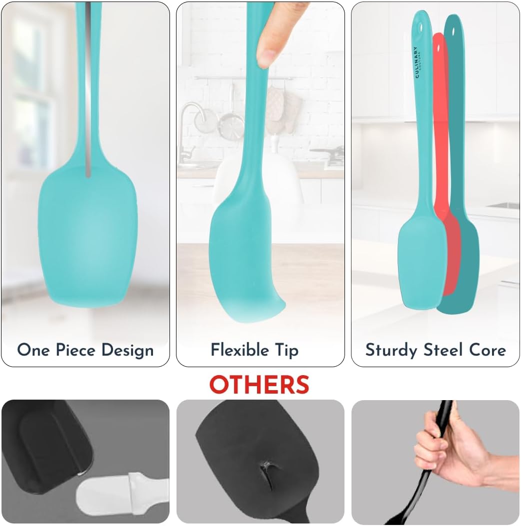Culinary Couture 4-Piece Aqua Baking Spatula Set - Rubber Spatulas Silicone Heat Resistant, BPA-Free - Spatula Set for Nonstick Cookware - Silicone Baking Utensils