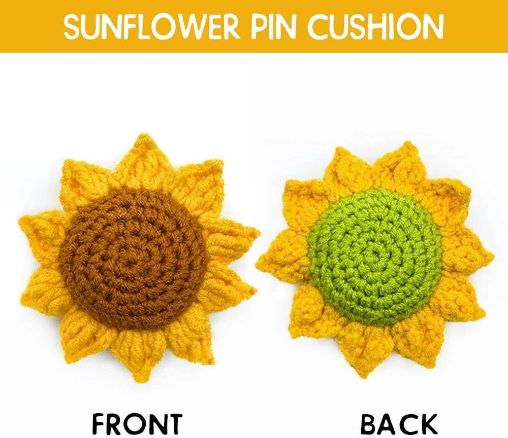 Sunflower Pin Cushion, Handmade Knitted Pincushions, Cute Pin Cushions Needle Holders for Sewing Quilting Accessory, DIY Crafts or Patchwork Decor