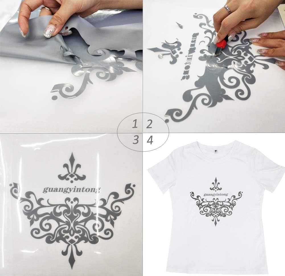 Guangyintong Heat Transfer Vinyl Silver HTV Rolls, 12" x 10ft Iron on Vinyl for T-Shirts, Matte Surface HTV for All Cutter Machine, Easy to Cut & Weed for Heat Vinyl DIY Design