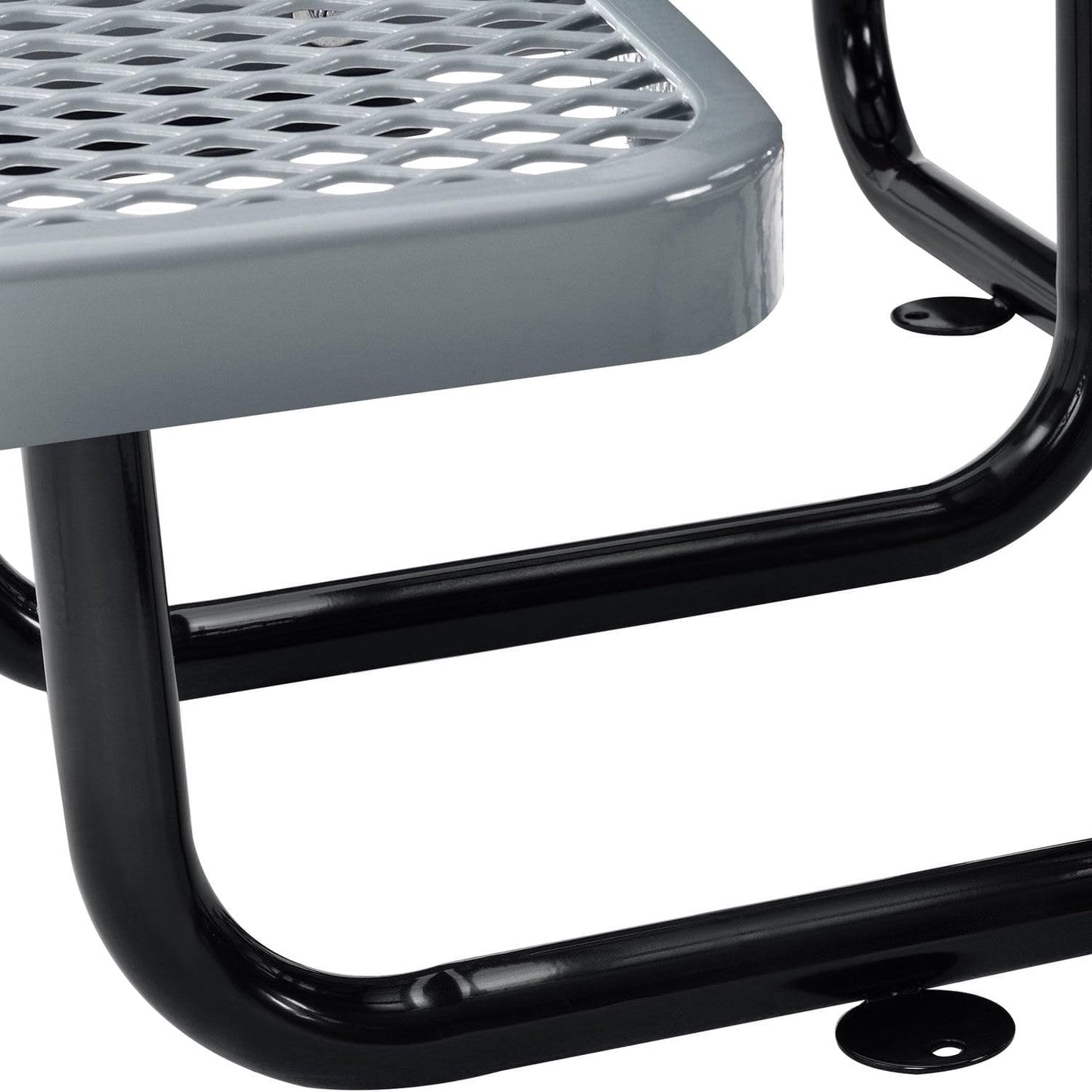 Global Industrial 46" Round Picnic Table, Expanded Metal, Gray Thermoplastic Coating, Attached Benches, 1-1/2” Umbrella Pole Hole, Outdoor-Rated, 1000 lb Capacity