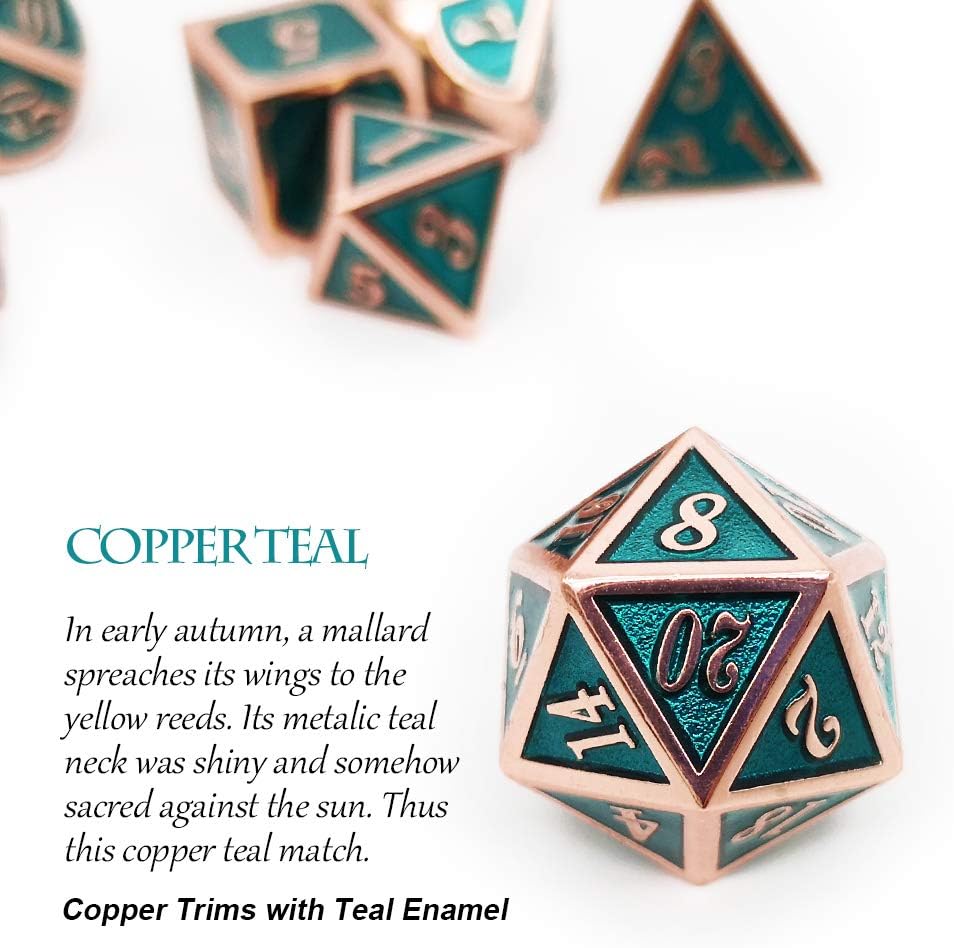 Haxtec DND Metal Dice Set Copper Teal Polyheral Dice Compatible with Dungeons and Dragons RPG D&D Gifts W/PU Leather Dice Bag