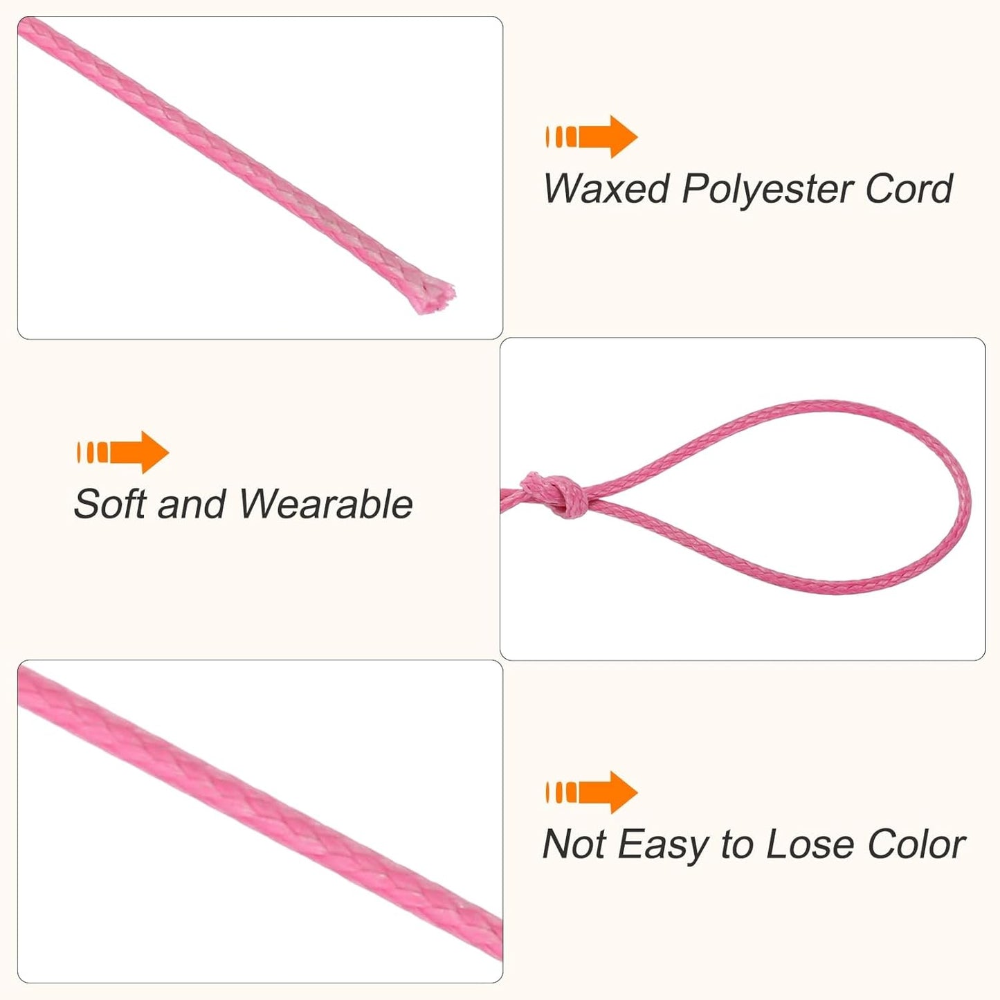 MECCANIXITY Waxed Cord 0.5mm Waxed Polyester Cord 175 Yard Wax String for Bracelet Making, Necklaces, Beading, Jewelry Making and DIY Crafts(Light Rose Red)