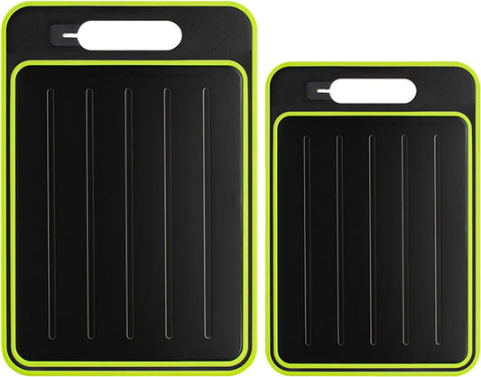 Cutting Board Double Sided,2 Pcs Vegetable Board With Sharpening Stone,Large Size+Small Size,Food Grade Stainless steel and Wheat straw PP Material,Eco-Friendly (black)