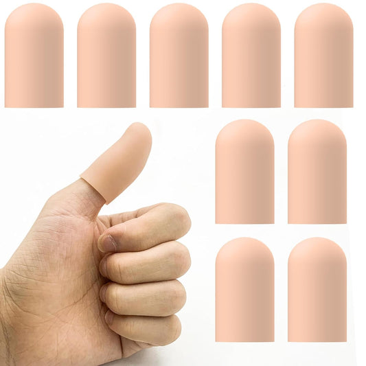Gel Finger Cots for Thumbs, 10 Pcs Silicone Finger Caps, Rubber Finger Protector Covers for Trigger, Arthritis, Cracking, Peeling, Hangnail, Callus and Pain Relief, (Nude, Medium)