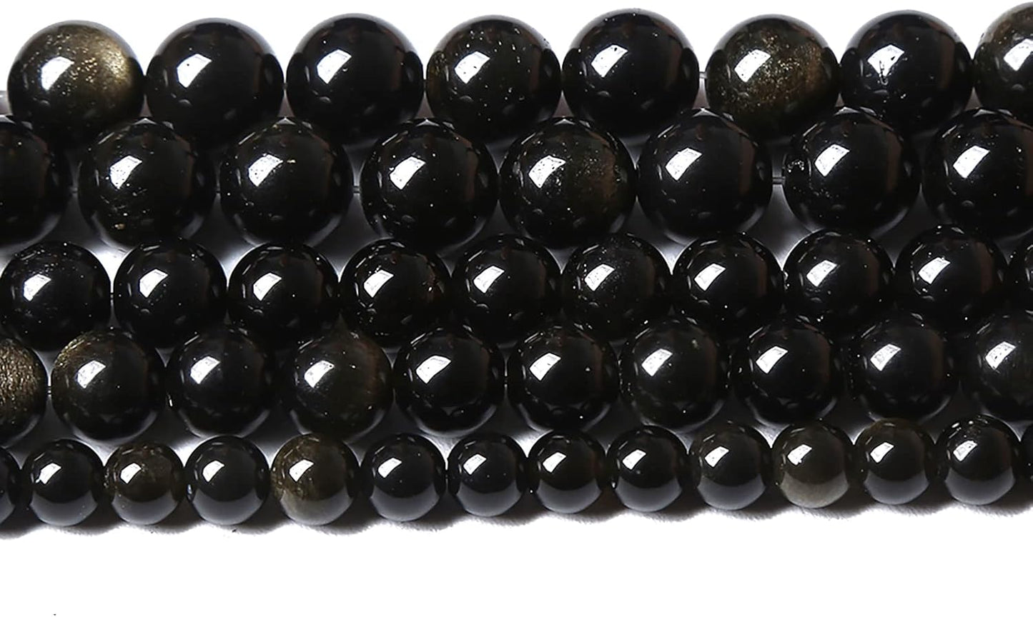 AAA Natural Gold Obsidian Gemstone Beads Energy Healing Power Stones Round Loose Beads for Jewelry Making, DIY Bracelet Necklace 10mm 38pcs