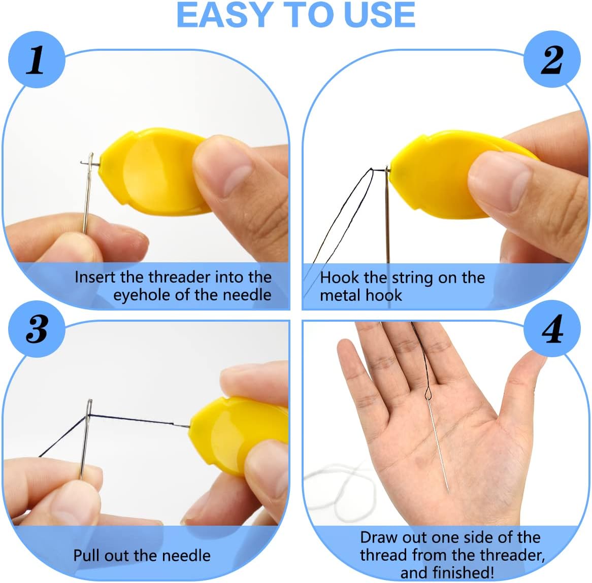 Lechchy Needle Threader for Hand Sewing & Sewing Machine - 10 Simple Needle Threaders for Embroidery Floss + 2 Seam Rippers + 2 Drawstring Threaders + 5 Needles