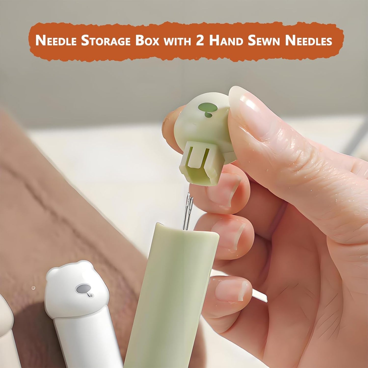 Automatic Needle Threader 3-in-1 Hand Sewing Kit with 2 Sewing Needles for Embroidery, Quilting, Denim & Clothing Repair (Yellow)