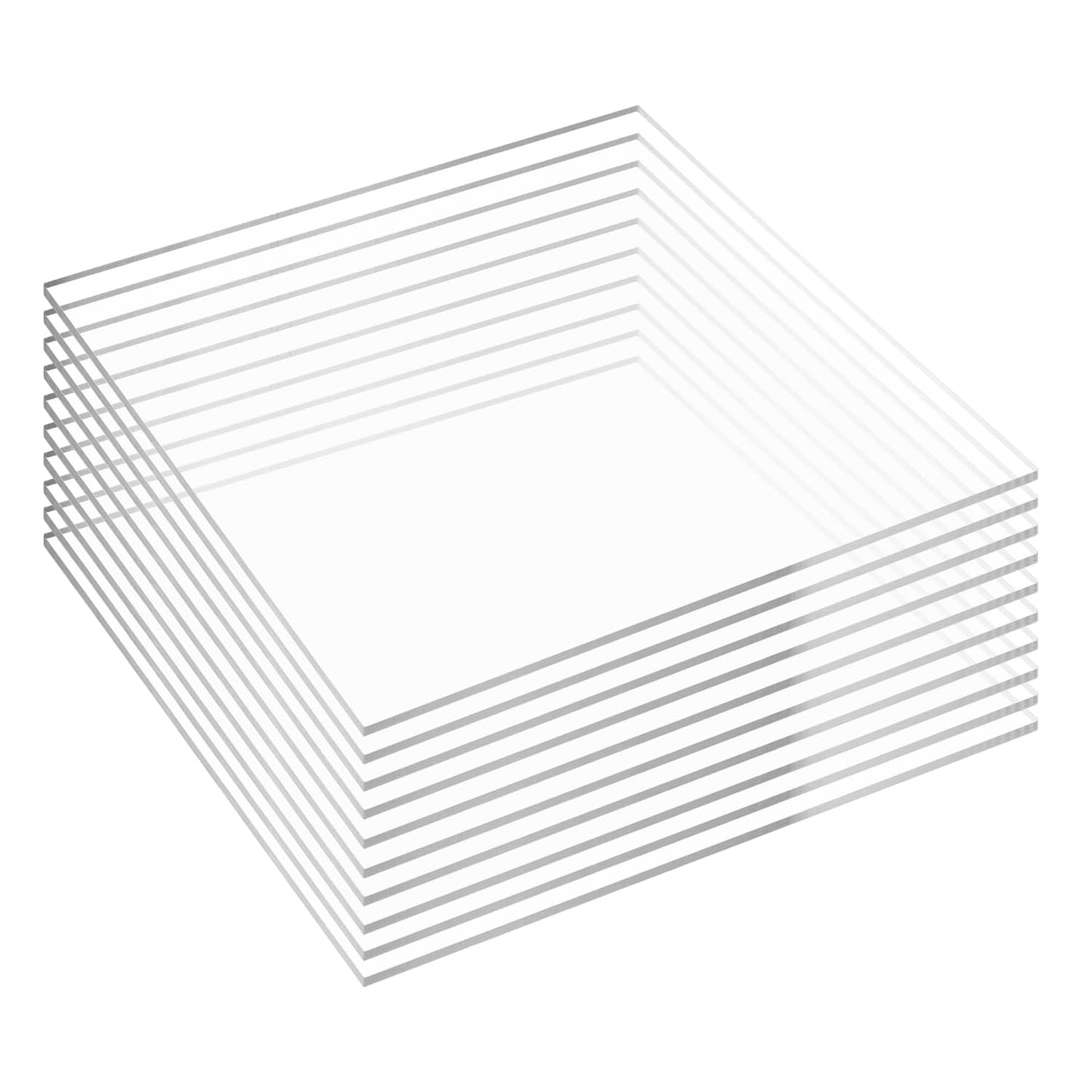 Pack of 10 Clear Acrylic Sheet 12" x 12" Cast Plexiglass Square 1/8" Thick (3mm) Transparent Plastic Panel for Craft, Sign, Display Projects, Laser Cutting, Engraving