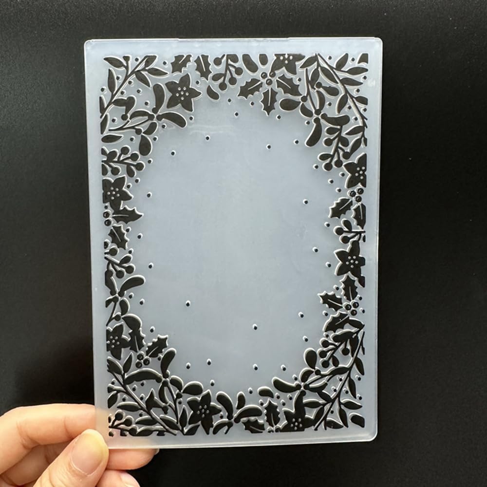 3D Plastic Embossing Folder Template Christmas Leaf Border Texture A6 Size for Card Making DIY Scrapbooking Paper Crafting Handmade Crafts Scrapbooking Arts Supplies Scrapbook Decor