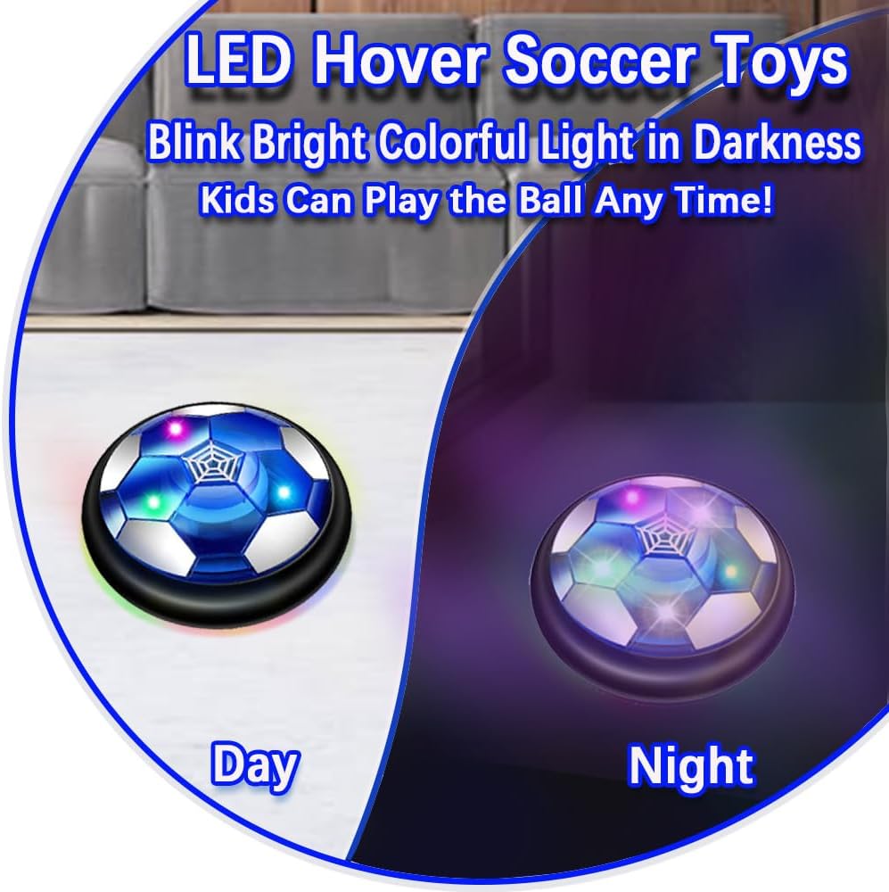 VNVDFLM Hover Soccer Ball Toys for Boys Girls,Rechargeable Floating Soccer Ball with Led Lights and Foam Cushion,Indoor Air Football Game Perfect Birthday for Kids Age 3-9 (Black 2)