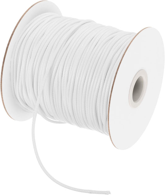 MECCANIXITY Waxed Cord 2mm Waxed Polyester Cord 98 Yard Wax String for Bracelet Making, Necklaces, Beading, Jewelry Making and DIY Crafts(White)