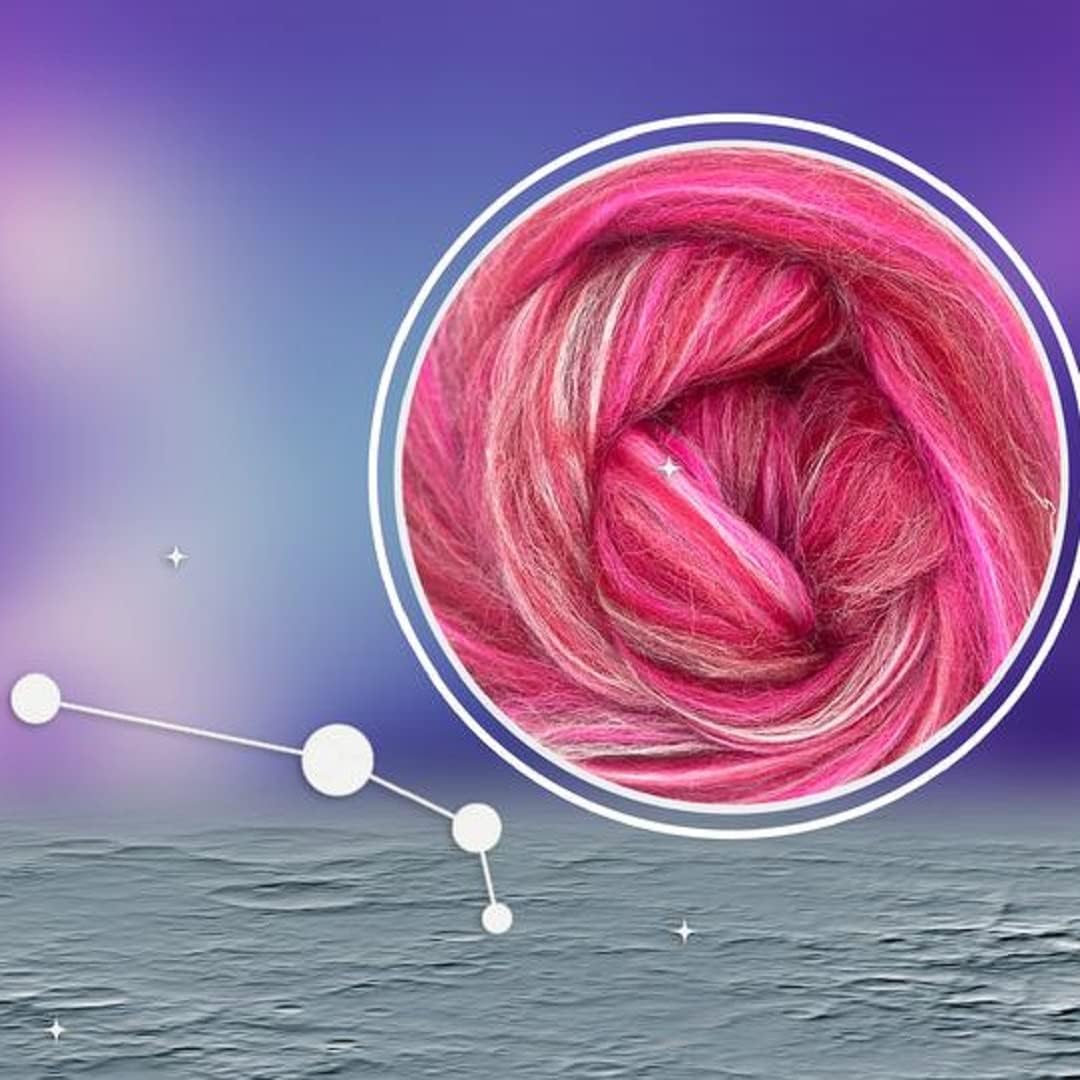 Revolution Fibers – Constellation Range Roving (8 Ounces) | Multicolored Tonal Blend of 70% Dyed Merino and 30% Tussah Silk Combed Top | Soft Fiber for Felting, Spinning, Knitting (Aries Pink)