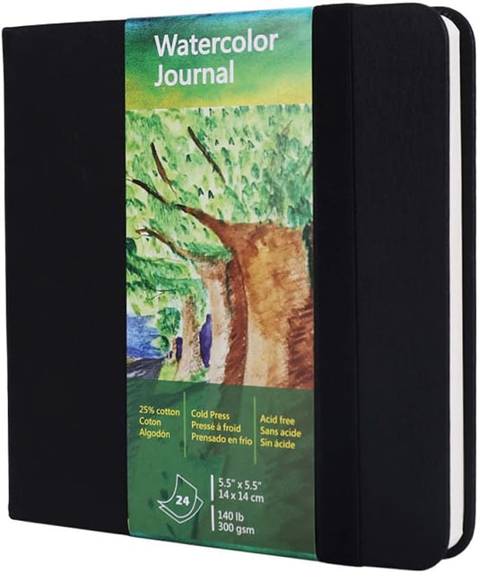 Square Watercolor Journal,140 LB,300 GSM,5.5X5.5, Cotton Paper,Cold Press,24 Sheets, Watercolor Paper Sketchbooks for Use As Travel Notebook and Mixed Media Pad