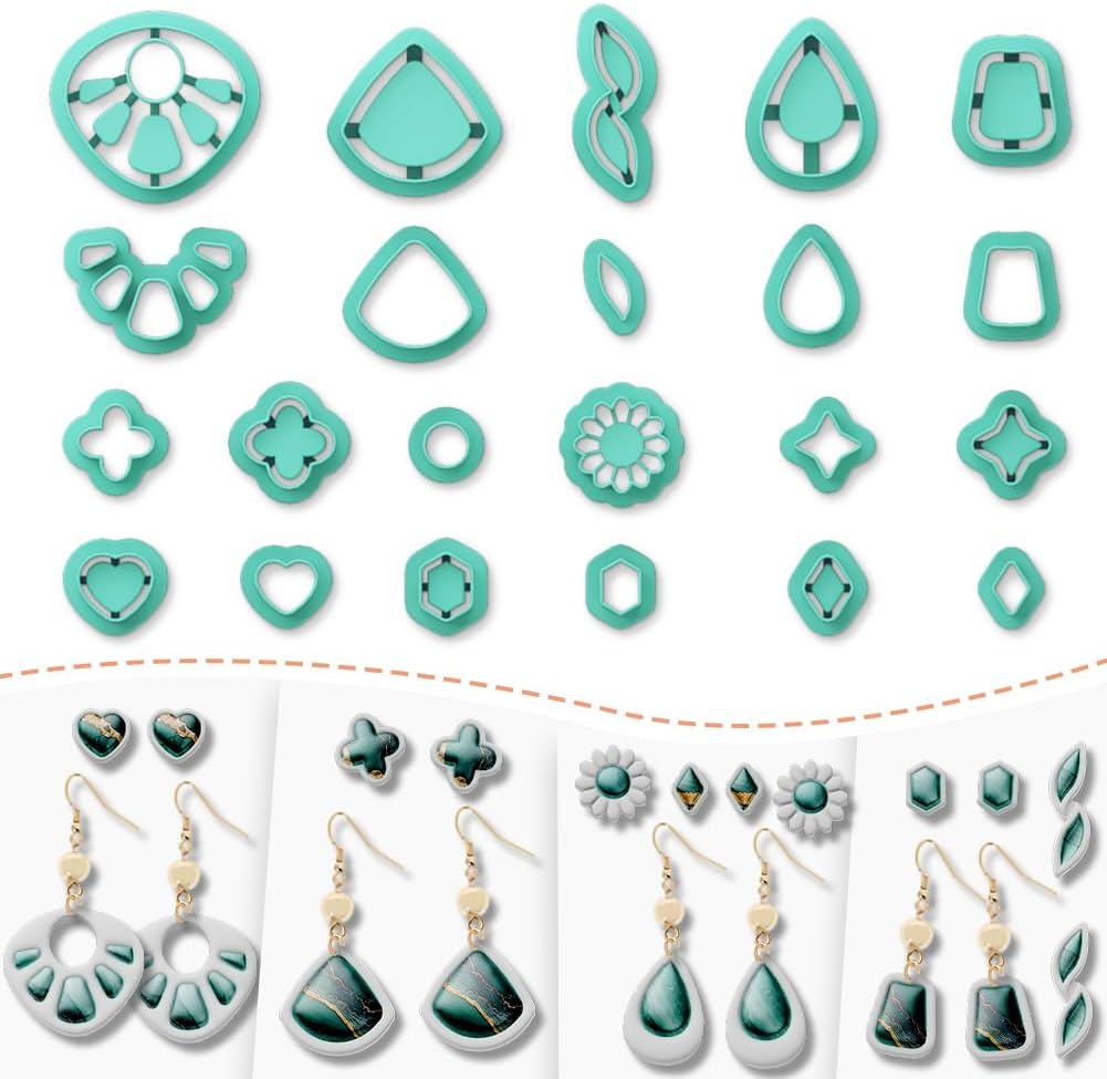 Polymer Clay Cutters - 22 Shapes Gemstone Earrings, Gemstone Polymer Clay Cutters for Jewelry, Earring Making Kit with Storage Box