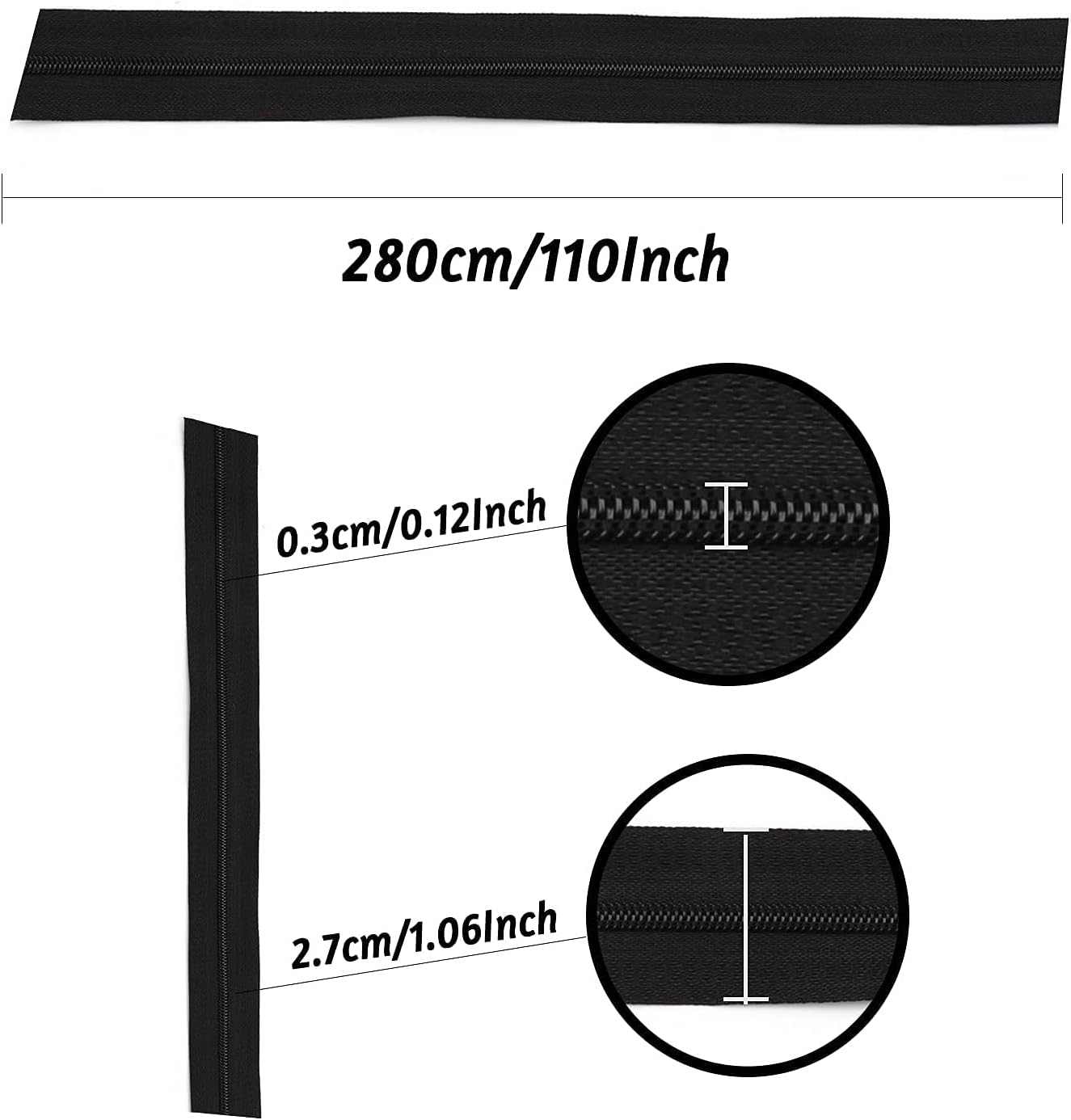 Zippers by The Yard for Sewing, DOITEM 2.8 mm Zippers 22.4 m Nylon Endless Zip Set with Slider and Zip for Sewing and Crafts – 6 Colors