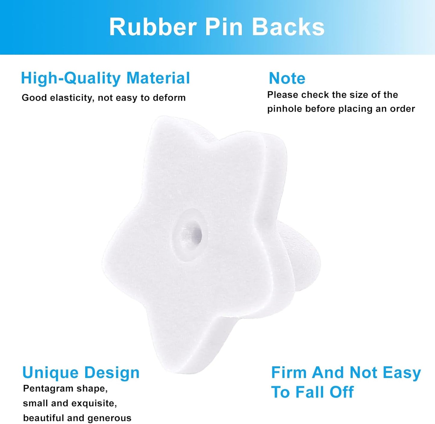 100 Pack Star Shape Rubber Pin Backs, Lapel Pin Backing Locking Pin Keepers, Brooch Holder for Uniform Badge Hat Tie（White）