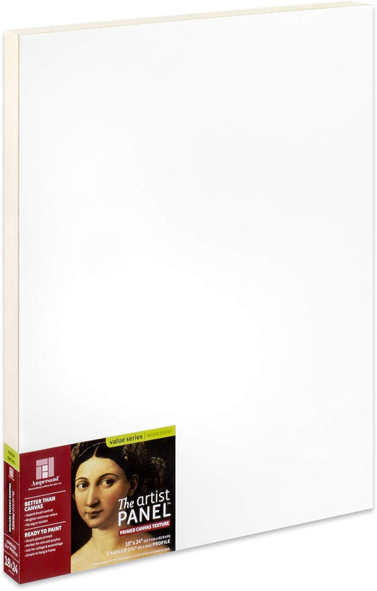 Ampersand Art Supply Wood Gesso Art Painting Panel: Canvas Texture, 1.5 Inch Cradle, 18" x 24"