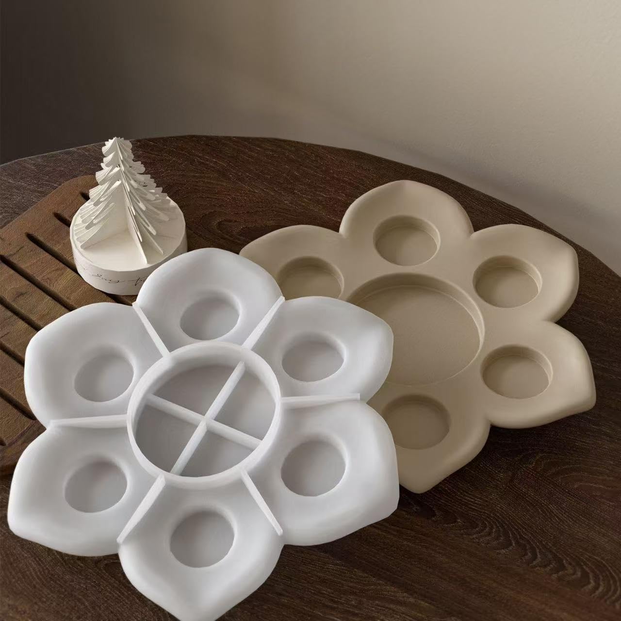 Large Size Lotus Tealight Candles Holder Resin Mold, 7 Empty Spaces 3D Flower Candlestick Epoxy Casting Silicone Molds, Big Tea Light Candle Holders Paint Tray Palette Resin Mold