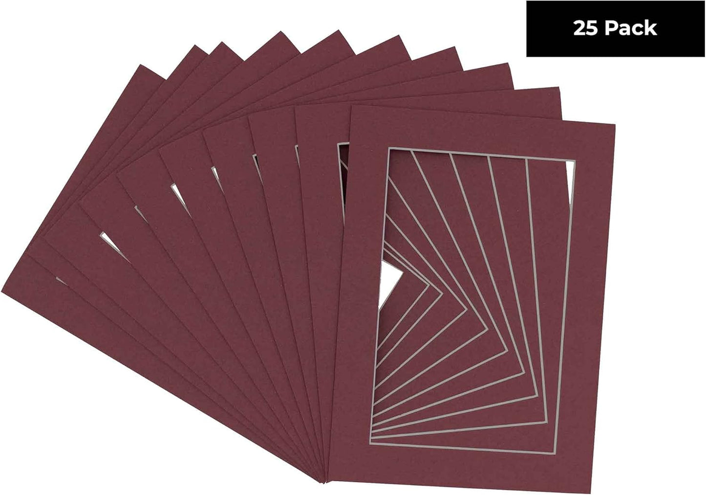 5x7 Mat for 8.5x11 Frame - Precut Mat Board Acid-Free Maroon 5x7 Photo Matte Made to Fit a 8.5x11 Picture Frame, Premium Matboard for Family Photos, Show Kits, Art, Picture Framing, Pack of 25 Mats